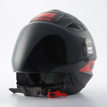 Casco Jet Blauer Brat Negro Mate Rojo